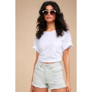 Levi’s Wedgie Fit Light Wash Distressed Denim Shorts